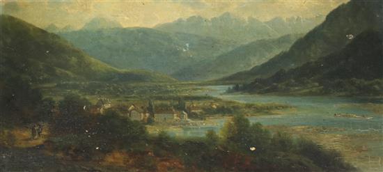 English School c.1900 Continental alpine view 13 x 26cm, unframed